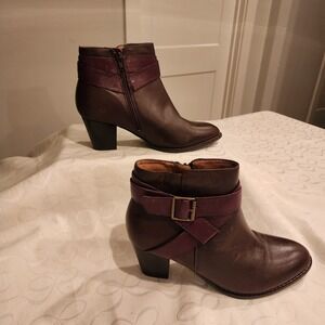 Vionic Trinity Leather Ankle Boots Size 9 Brown Strap Buckle Block Heel‎ Comfort
